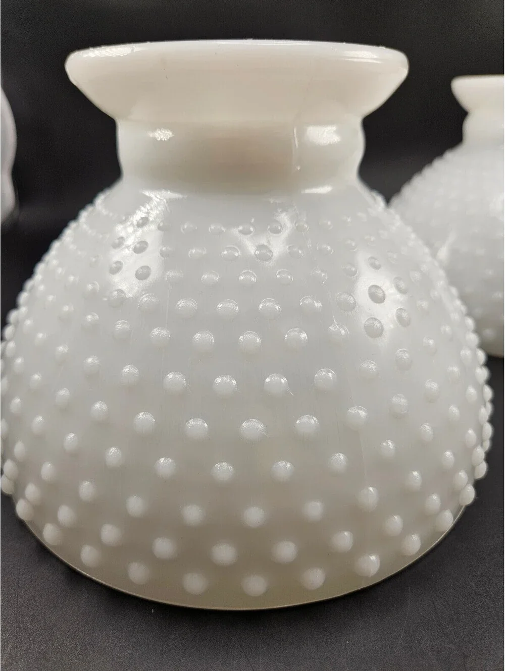 Matched Pair Vintage Hobnail Milk Glass Lamp Shades, 2